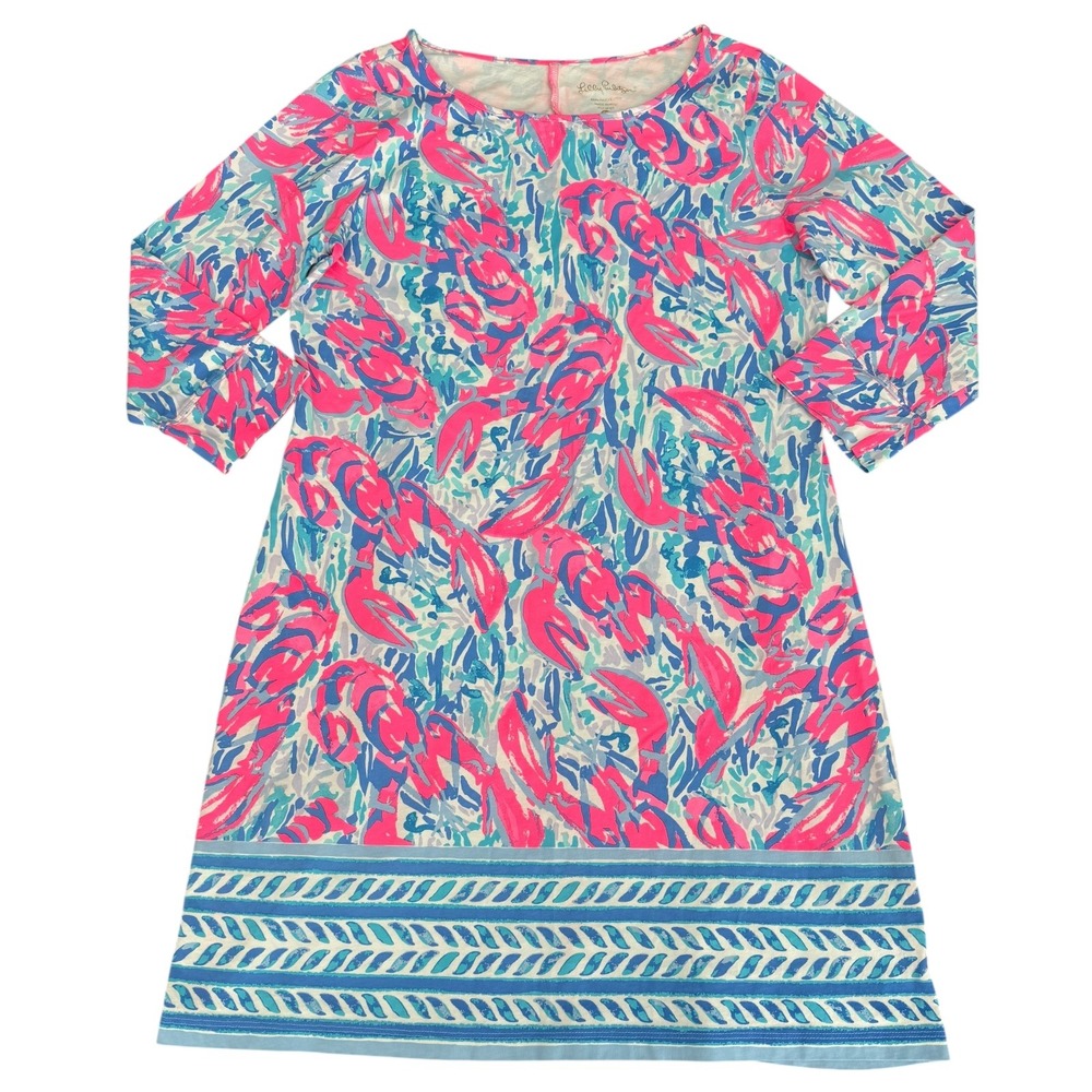 Lilly Pulitzer Marlowe Cosmic Coral Cracked Up Lobster Pima Cotton Dress Large